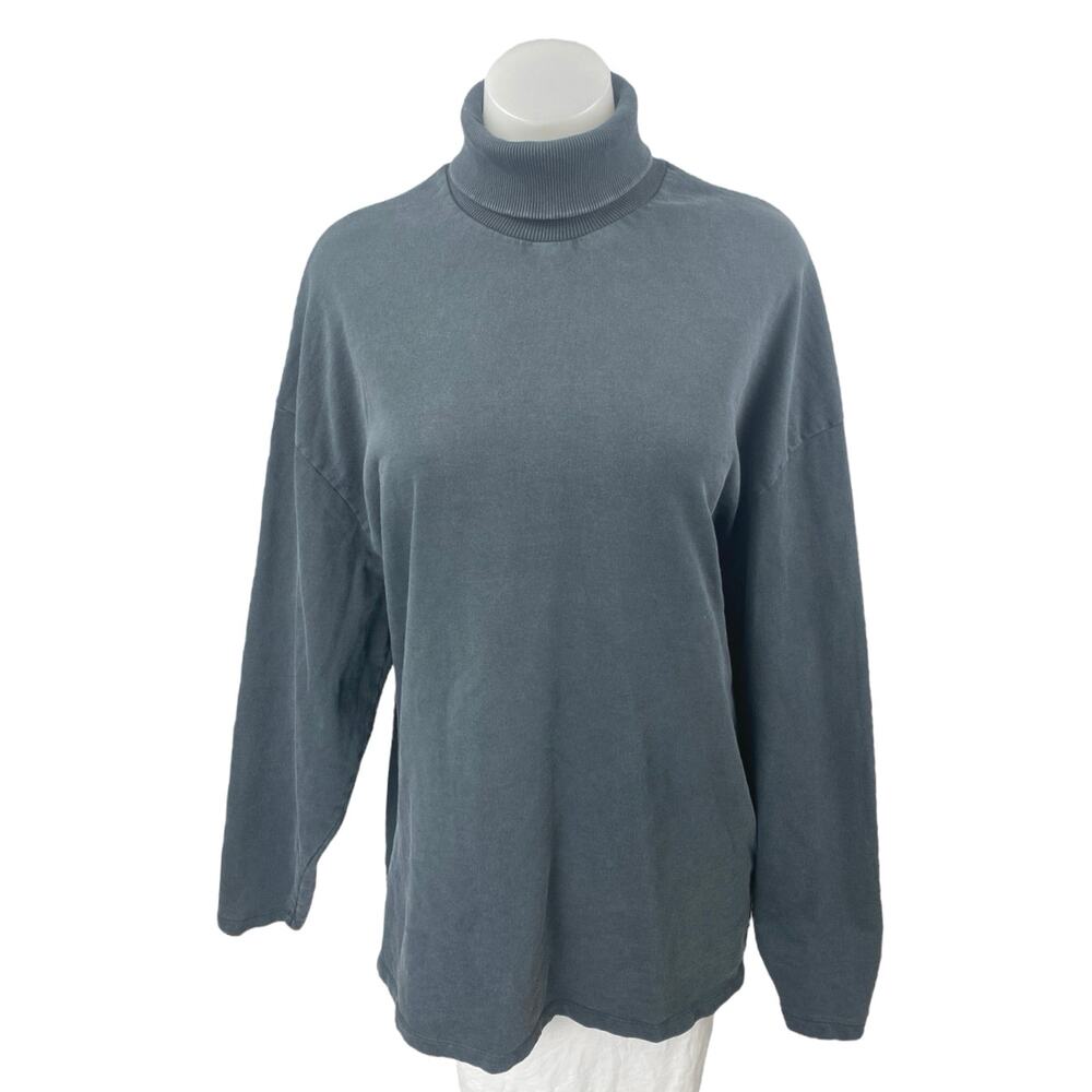 Collusion Women's Blue Long Sleeve Turtleneck Logo Loose Fit Sweater Top Size 4